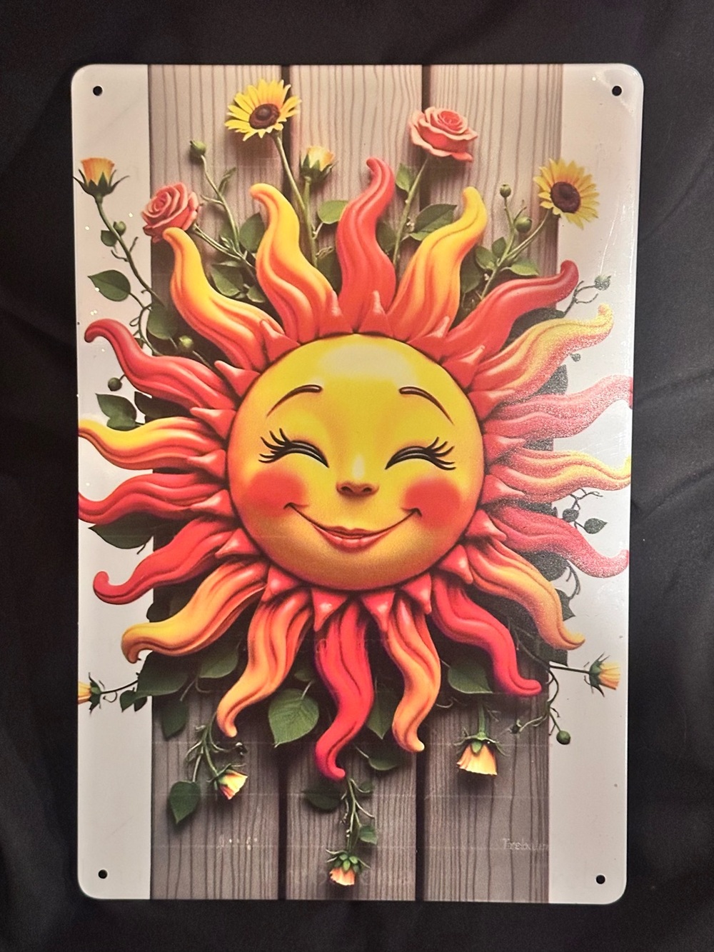 Sunshine Smiles Tin Sign- Yellow & Orange Sunburst